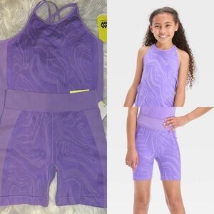 Matching Set! Girls' Seamless Tank Top & Bike Shorts  - All in Motion™ Violet L